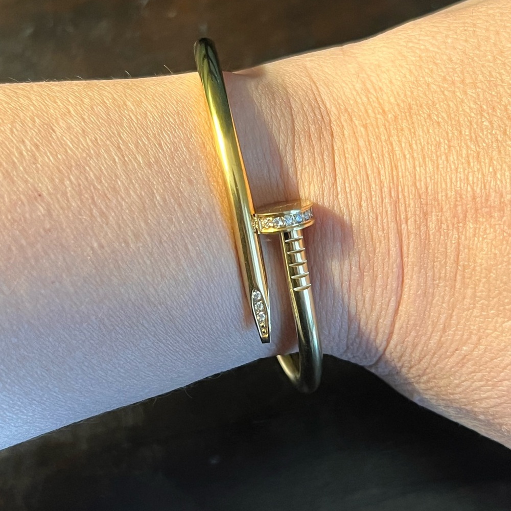 Elegant Gold Colored Brass Nail Bracelet